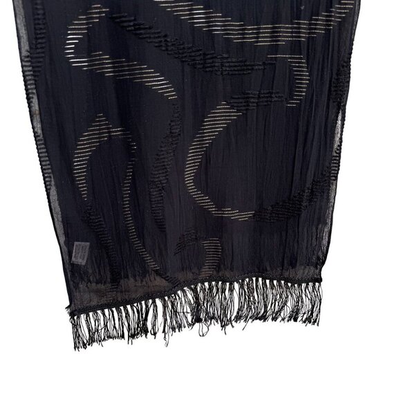 Anne Klein For Vera Vintage Black Sheer Metallic Fringe Italian Made Scarf Wrap - Picture 2 of 7